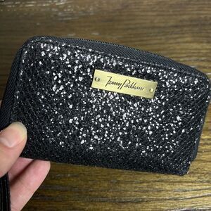 Jenny Packham Boudoir Glitter Wallet ID Case Wristlet Clutch Zip Around Black